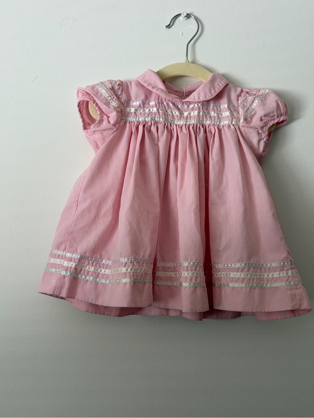 Vintage Pink Baby Dress with Decorative Trim